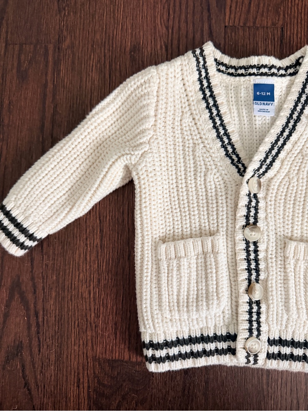 Old Navy Cream Knit Cardigan with Black Stripe Trim